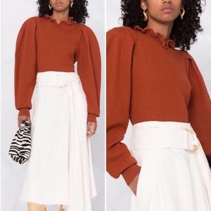 Ulla Johnson Josie Pullover Sweater Merino Wool Burnt Orange Crochet x-small XS